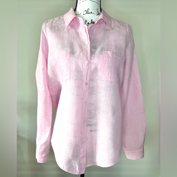 Lilly Pulitzer Tops - Lilly Pulitzer Women’s Sea View Linen Button Down Top in Pink, Size SMALL - EUC
